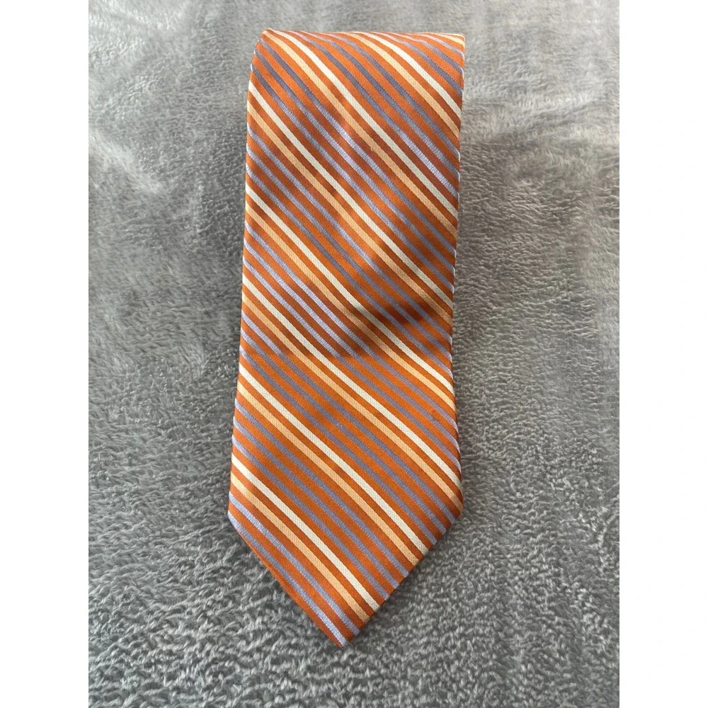 City of London Necktie Mens Orange Blue Striped 100%‎ Silk Business